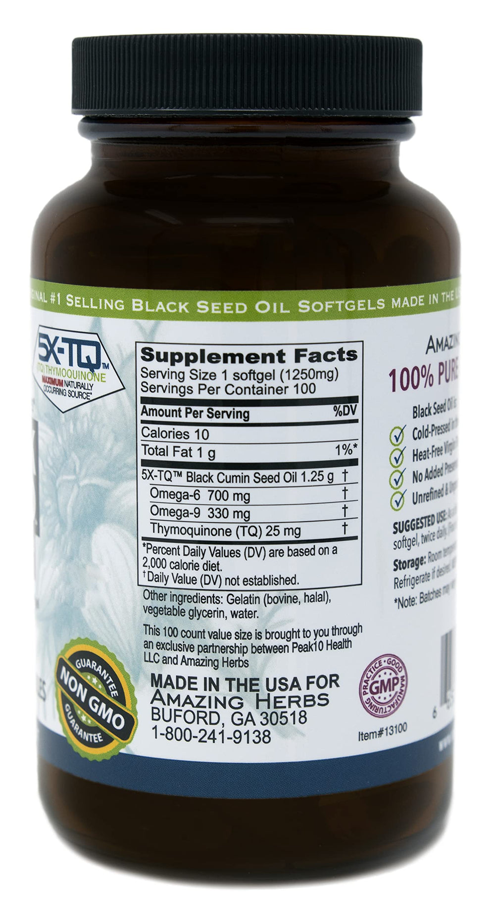 Ingredients and supplement facts for Black Seed Oil pills