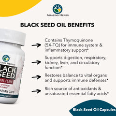 Ingredients and packaging for Amazing Herbs Black Seed Original Plain