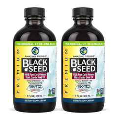 Two bottles of Amazing Herbs Premium Black Seed Oil, pack of 2, 4 fl oz each