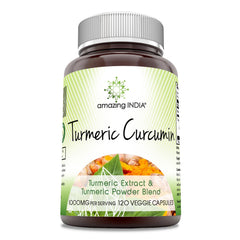 Amazing India Turmeric Curcumin bottle with 120 veggie capsules