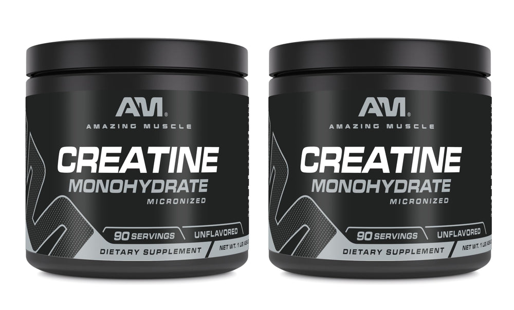 Front view of Amazing Muscle Micronized Creatine Monohydrate 1 lb Unflavored (two-pack)