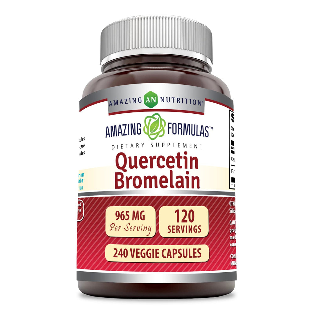 Bottle of Amazing Nutrition Quercetin 800 mg with Bromelain 165 mg Veggie Capsules, 240 count