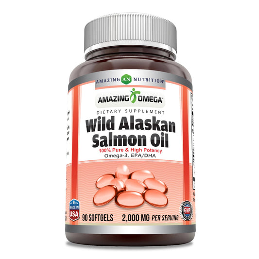Bottle of Amazing Omega Wild Alaskan Salmon Oil Softgels, 90-count