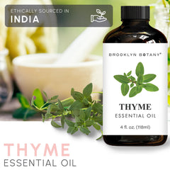 Amber glass bottle with dropper for thyme essential oil