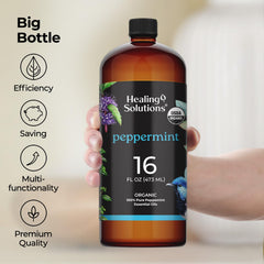 Amber glass bottle of peppermint essential oil 16oz for storage