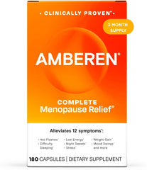 Amberen menopause capsules bottle highlighting 180-count packaging for ongoing balance