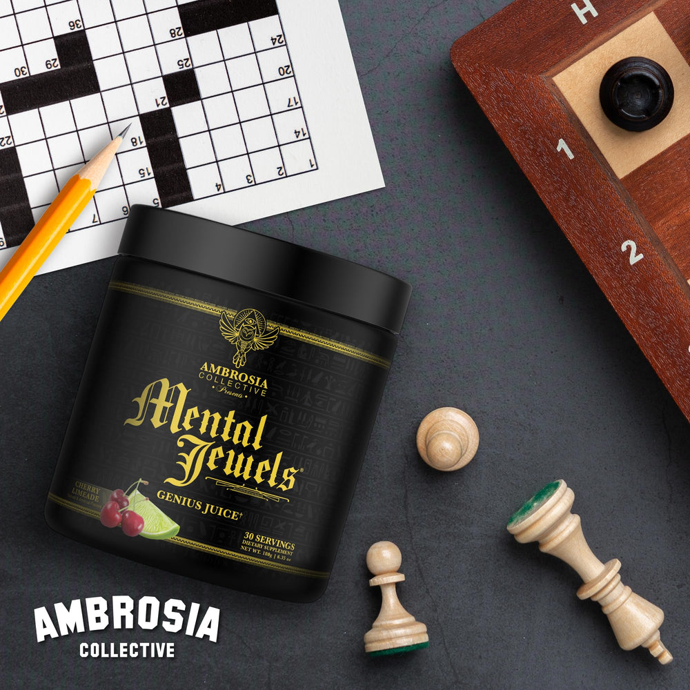Close-up of Ambrosia Mental Jewels Powder label
