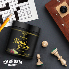 Close-up of Ambrosia Mental Jewels Powder label