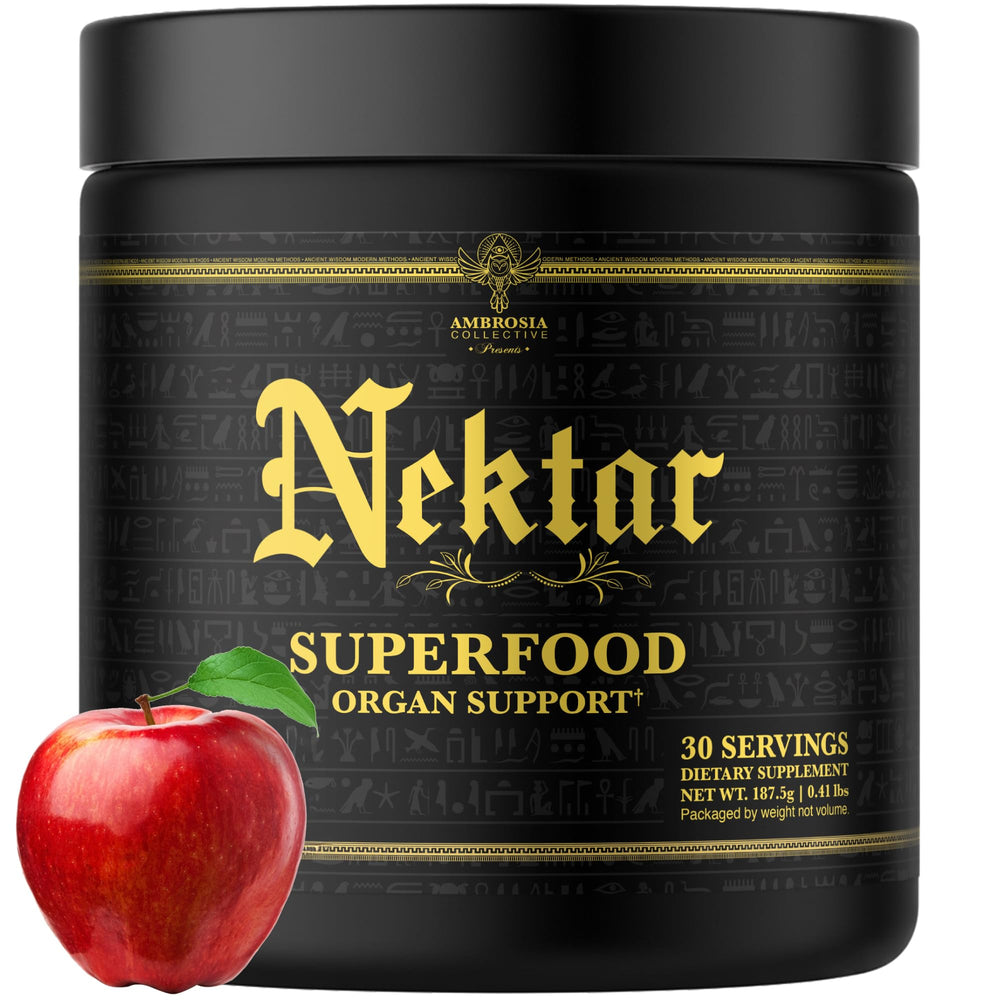 Ambrosia Nektar Apple Symphony tub on kitchen counter for daily energy support