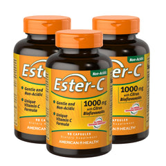 Bottle of American Health Ester-C 1000 mg with Citrus Bioflavonoids, 90 capsules per pack, pack of 3