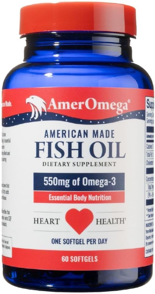 AmerOmega Triglyceride Omega-3 Fish Oil bottle with 60 softgels