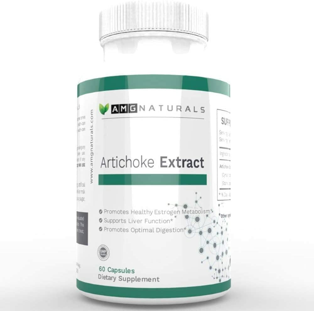 AMG Naturals Artichoke Extract Capsules on a wooden surface