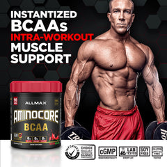 Nutrition label on the AMINOCORE BCAA Powder Fruit Punch packaging