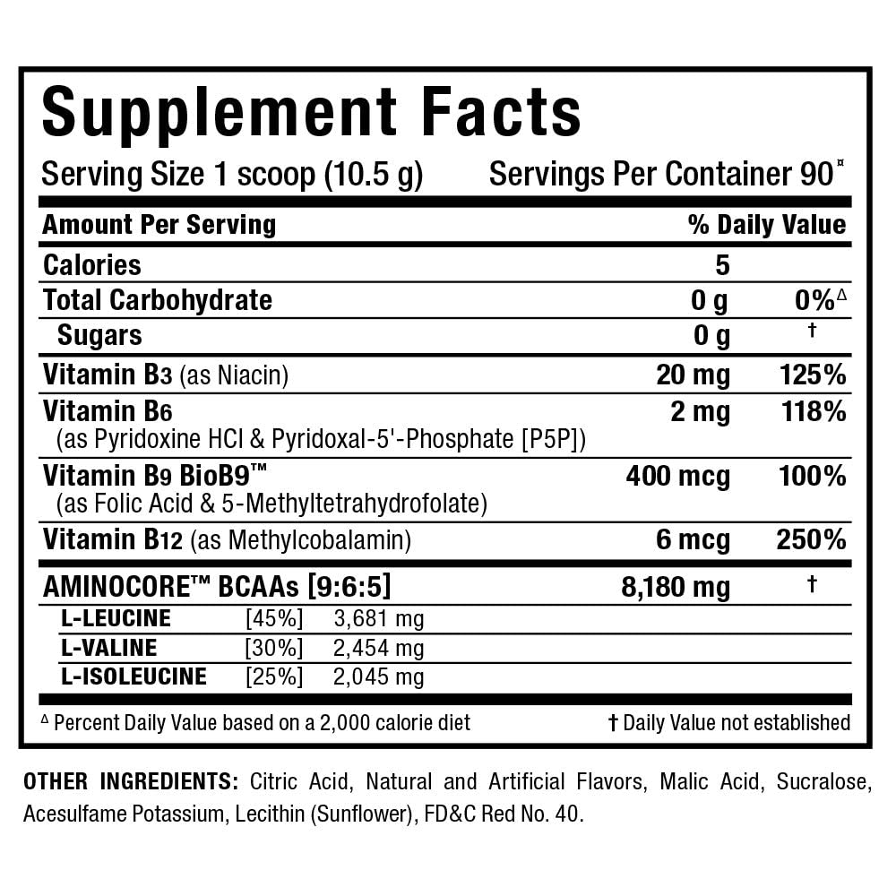Gluten-free BCAA powder ingredient label