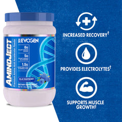 Close-up of AminoJect powder in scoop - blue raspberry