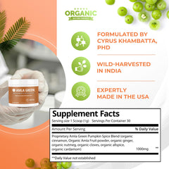 Amla Green ingredients show non-GMO vegan gluten-free