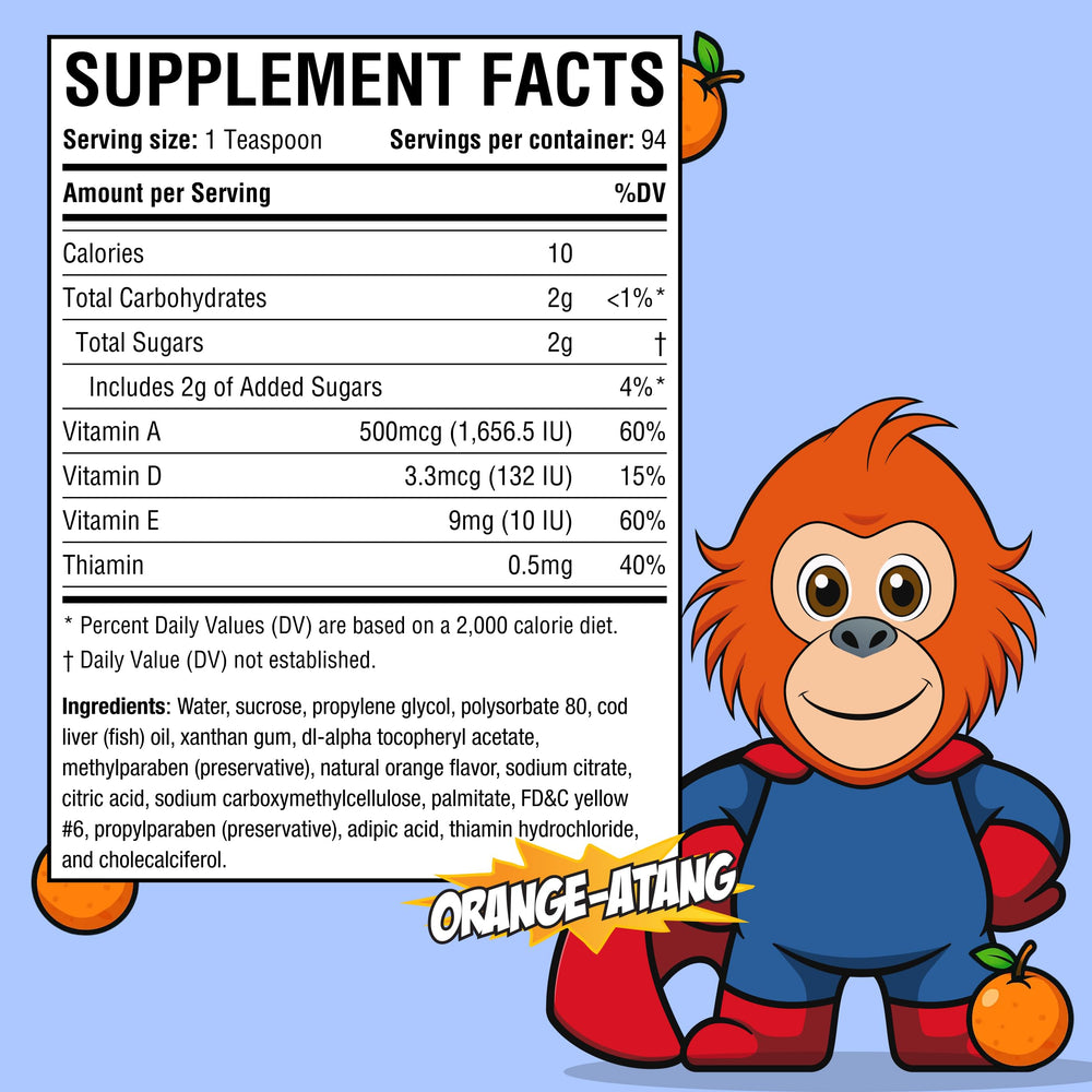 Dropper dispensing orange liquid multivitamin