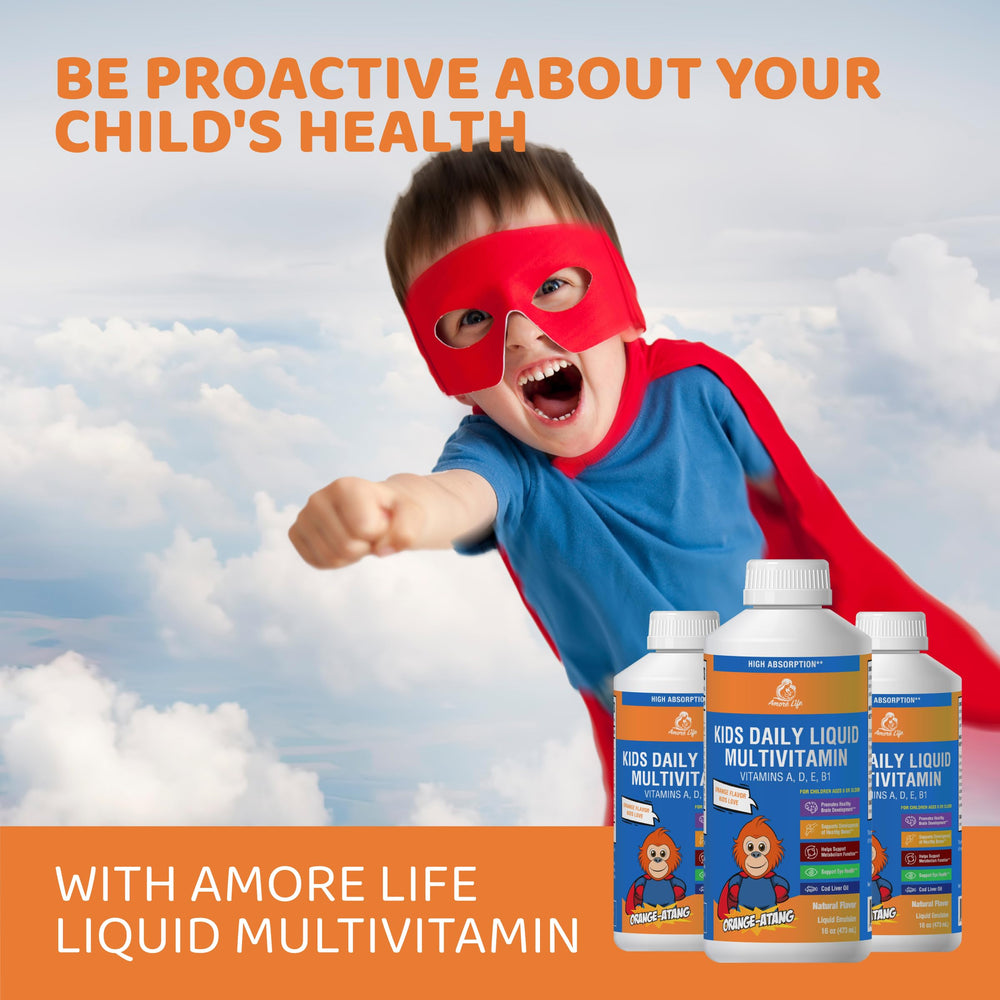 Family-friendly 16 oz bottle of Amore Life kids vitamin