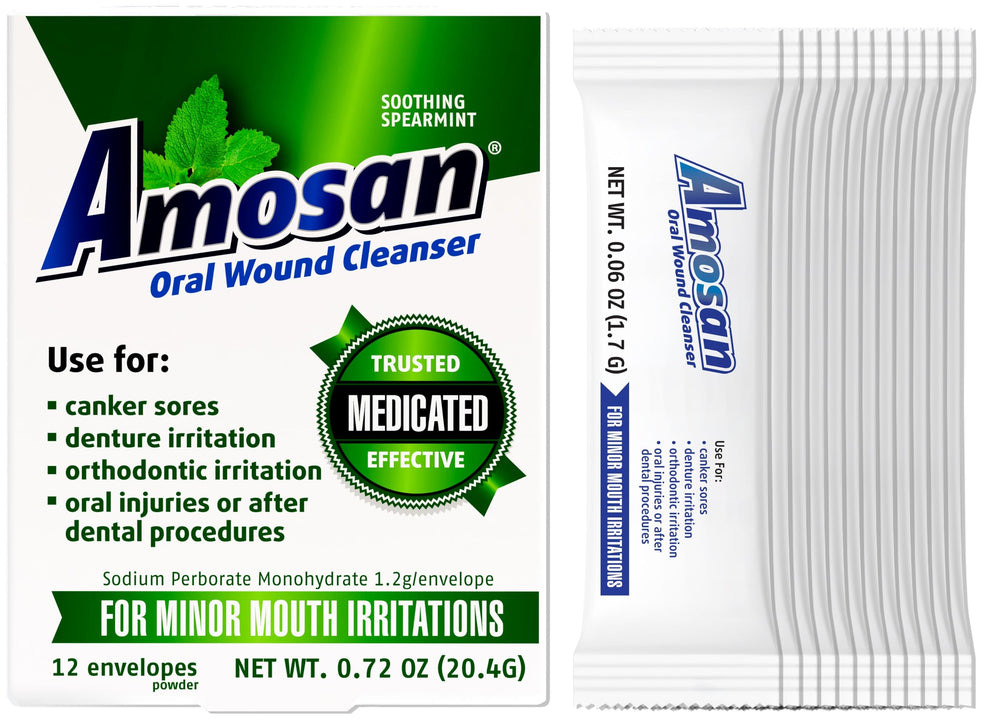 Close-up of Amosan Spearmint packaging and label