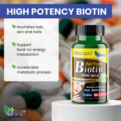 Biotin 5,000 mcg caplets displayed on a white background