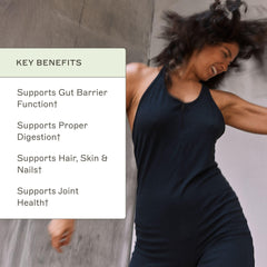 Amy Myers MD collagen powder tub closeup; premium quality and smooth texture.