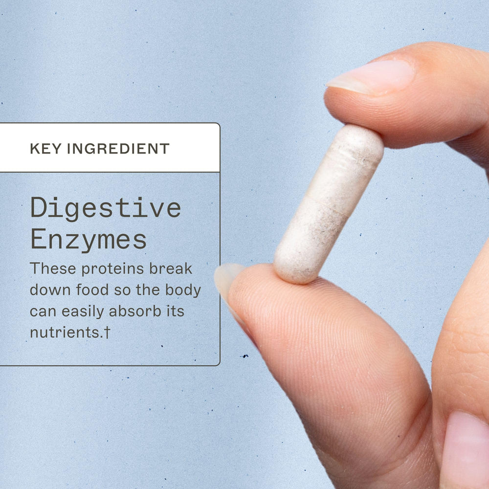 Amy Myers MD Complete Enzymes pouring shot suggests easy use with meals.