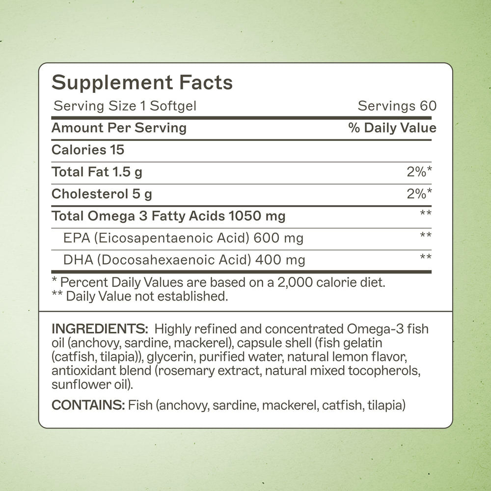 Ingredients: cold-water fish oil from anchovy, sardine, and mackerel