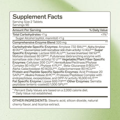 Amy Myers MD Digestive Enzymes chewable tablets in closeup aiding protein breakdown.