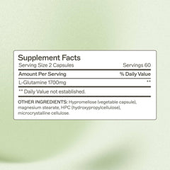 Close-up of label on Amy Myers MD L-Glutamine Capsules