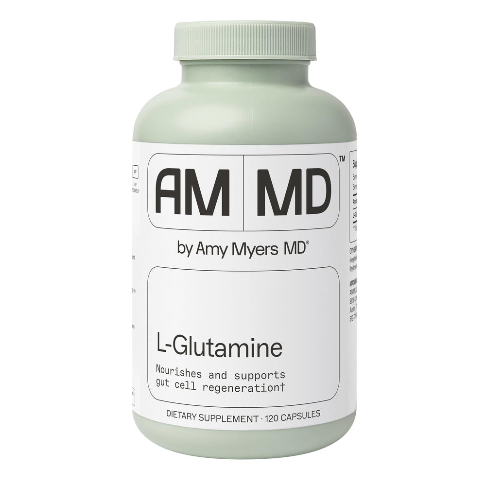 Front label of Amy Myers MD L-Glutamine Capsules bottle