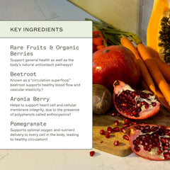 Aronia berries and raspberry components highlight the blend in Organic Reds
