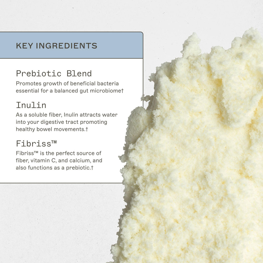 Scoop of Amy Myers MD Prebiotic Fiber Powder beside container