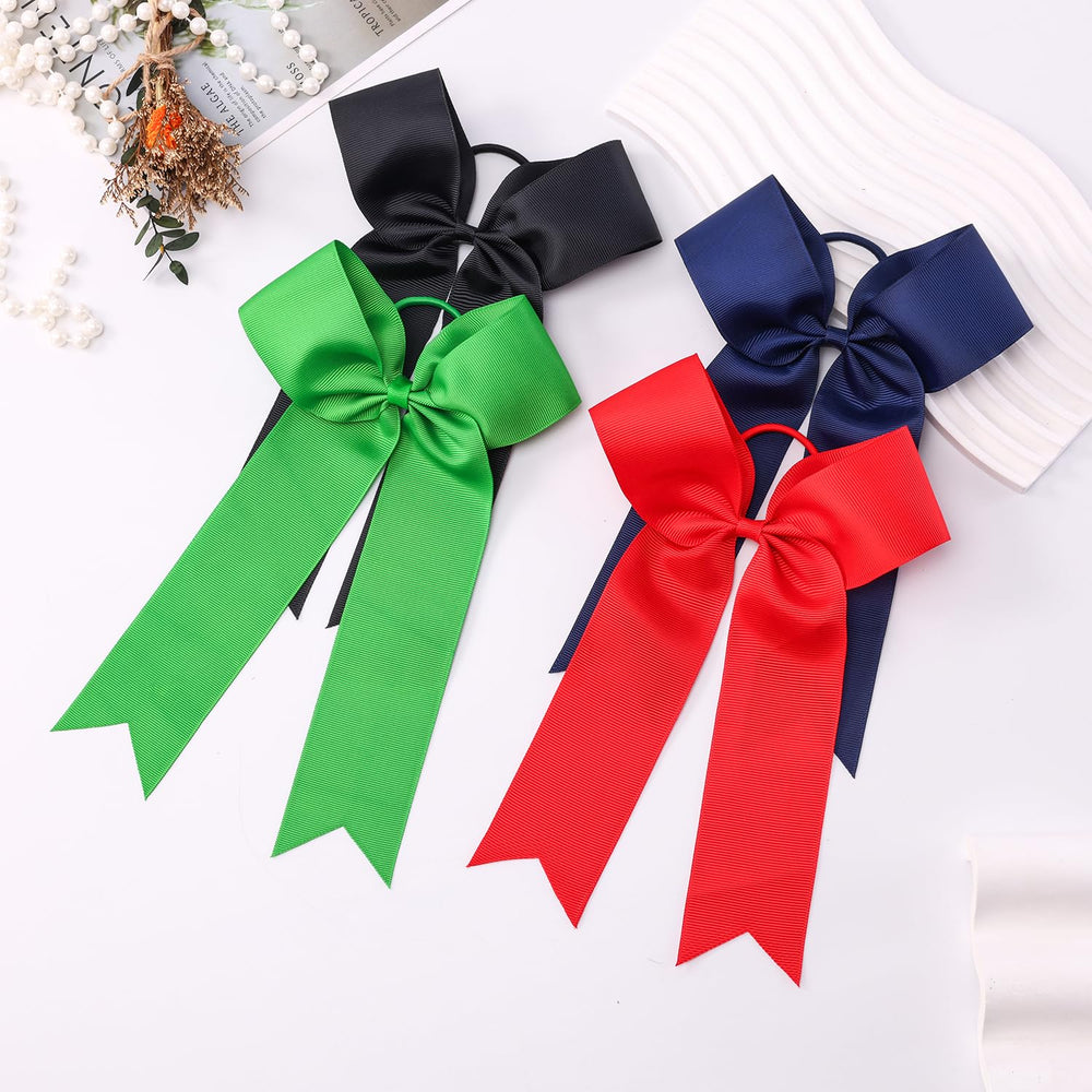 Amybasic bows featuring durable elastic ties for a secure hold through routines