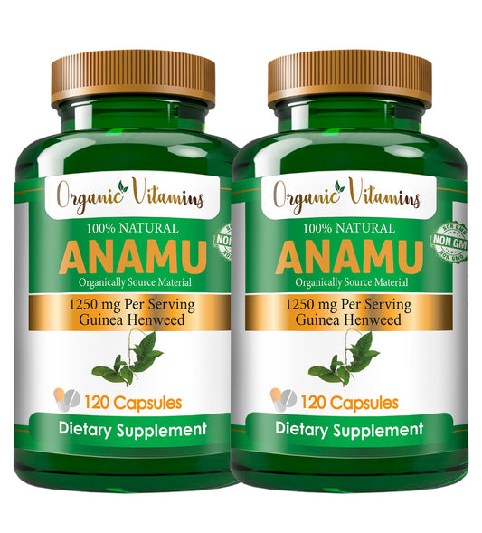 Front view of Vitamisan Organic Anamu 1250mg bottle with 240 capsules
