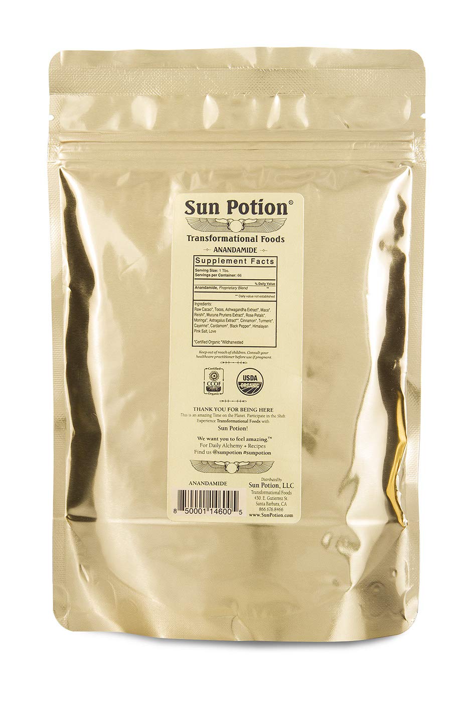 Anandamide tonic herbal blend featuring ashwagandha, reishi, moringa and turmeric