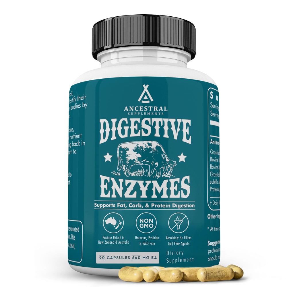 Label of Ancestral Digestive Enzymes with Probiotics and 90 capsules