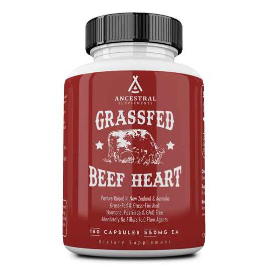 Ancestral Supplements Grass-Fed Beef Heart 3300mg, 180 capsules bottle