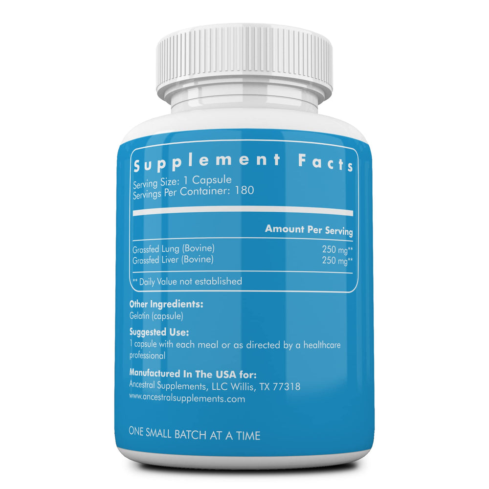 Ancestral Supplements beef liver capsules highlighting organ nutrition for vitality.