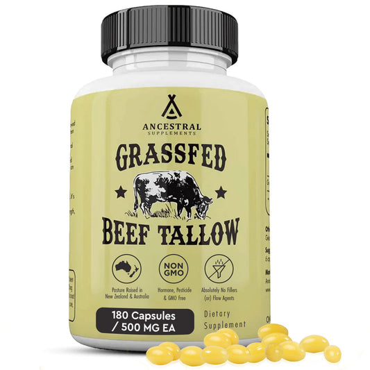 Bottle of Ancestral Supplements Grass Fed Beef Tallow Capsules 3000mg