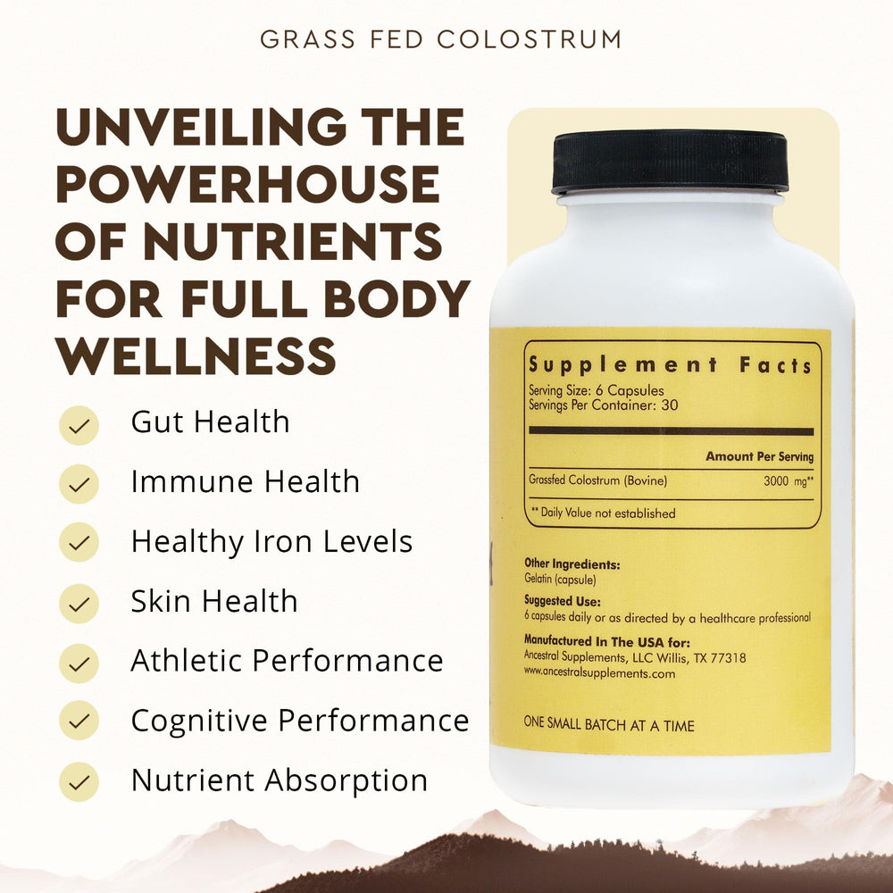 Nutrition label showing 3000 mg per serving on colostrum bottle