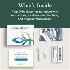 AncestryDNA kit packaging with contents