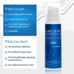 Ancient Minerals Magnesium Lotion Ultra MSM-ingredient spotlight bottle for skin nourishment.