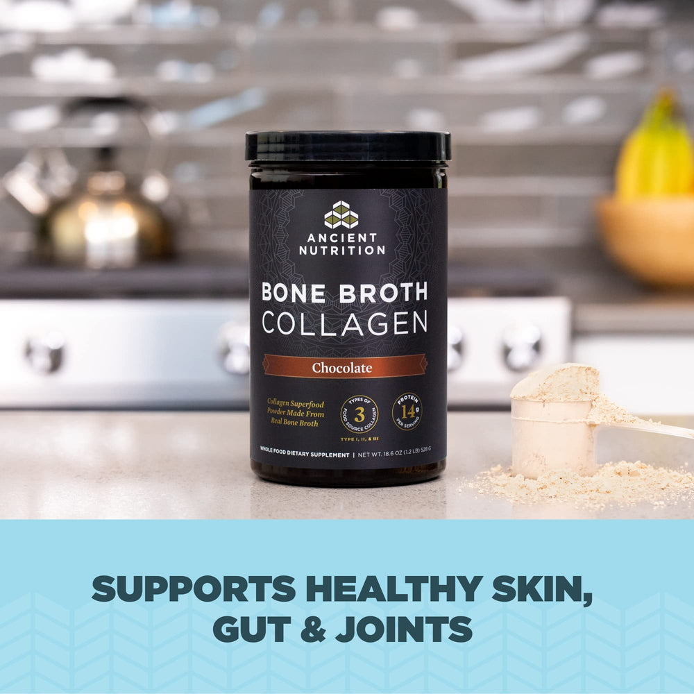 Ingredients panel for Ancient Nutrition bone broth collagen chocolate