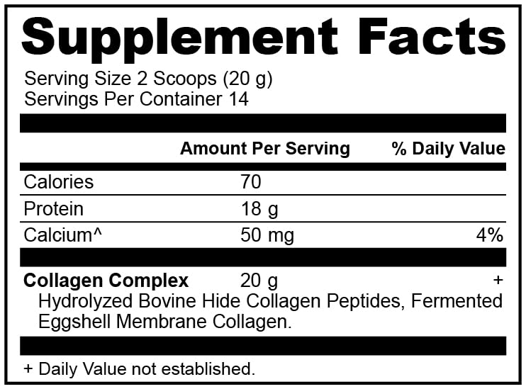 Nutrition label showing 20 g of collagen per serving
