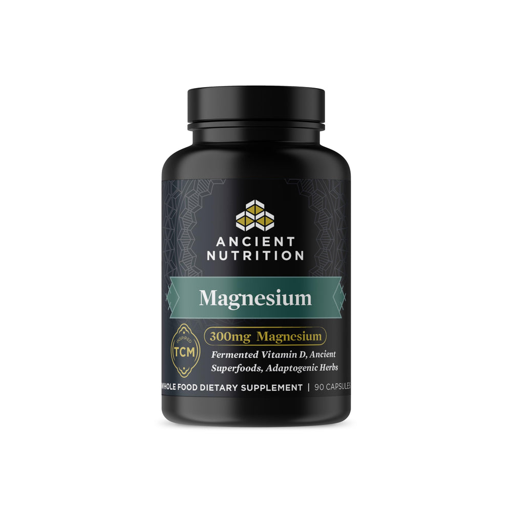 Product bottle label for Ancient Nutrition magnesium 300mg