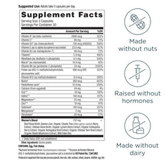 Ancient Nutrition multivitamin women tablet label highlighting clean ingredients
