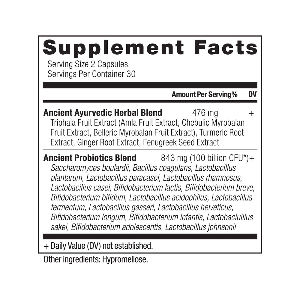 Probiotic bottle showcasing 18 strains for digestive support
