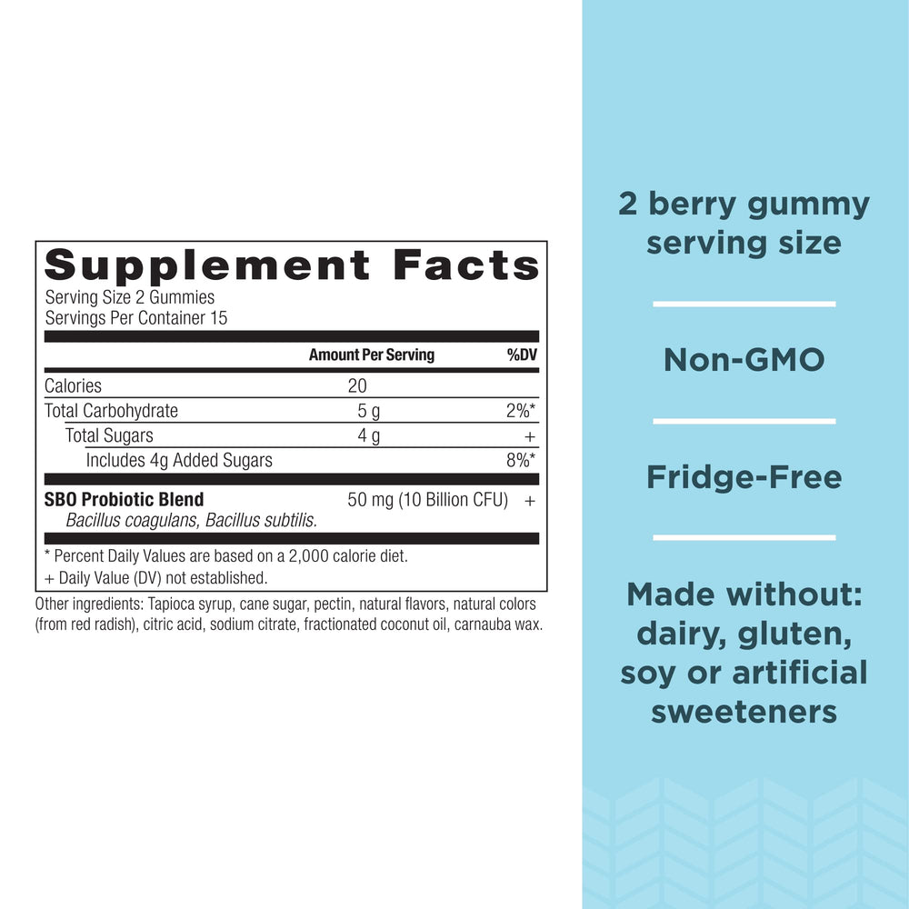 Berry flavored probiotic gummies close-up