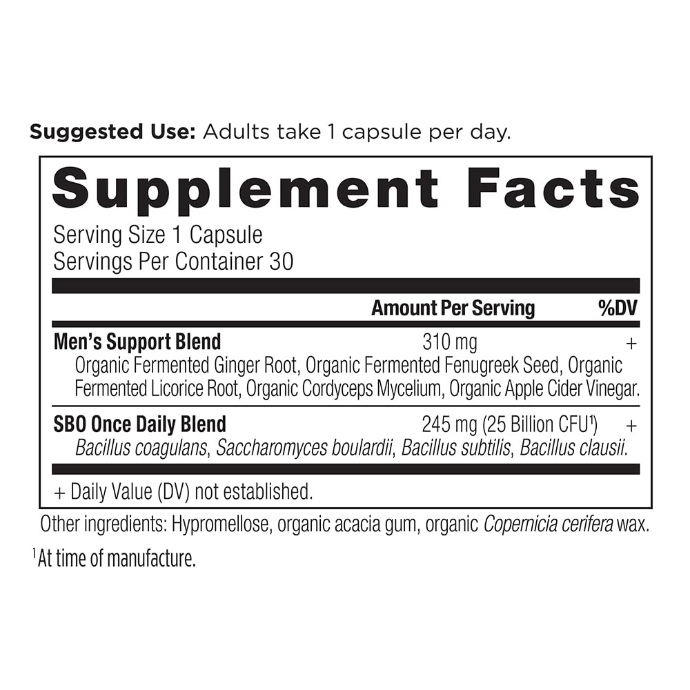Ancient Nutrition SBO Probiotics for Men bottle, back label