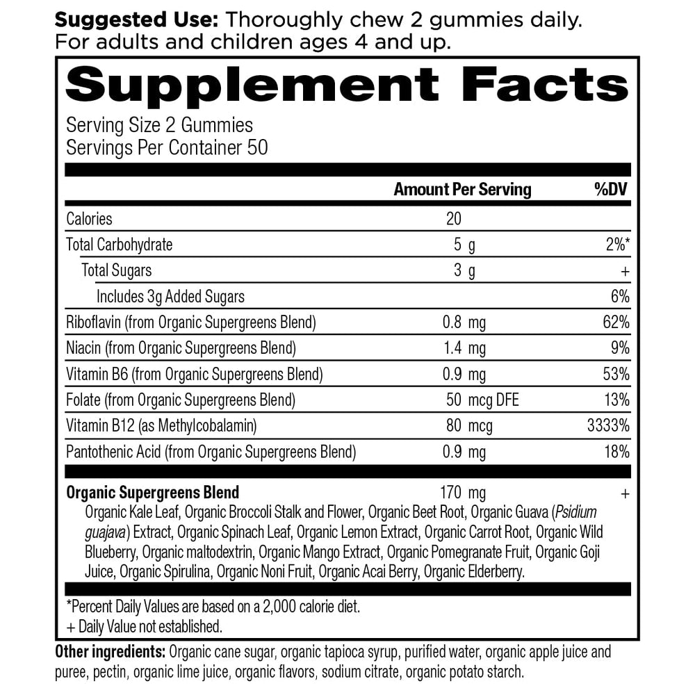 Strawberry Watermelon flavored Organic SuperGreens Gummies